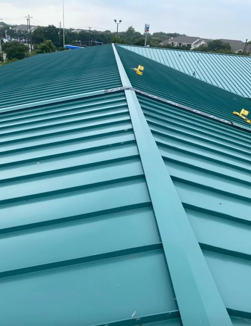 Green commercial metal roof ridge and valley for Metal Roof Repair in Meridian